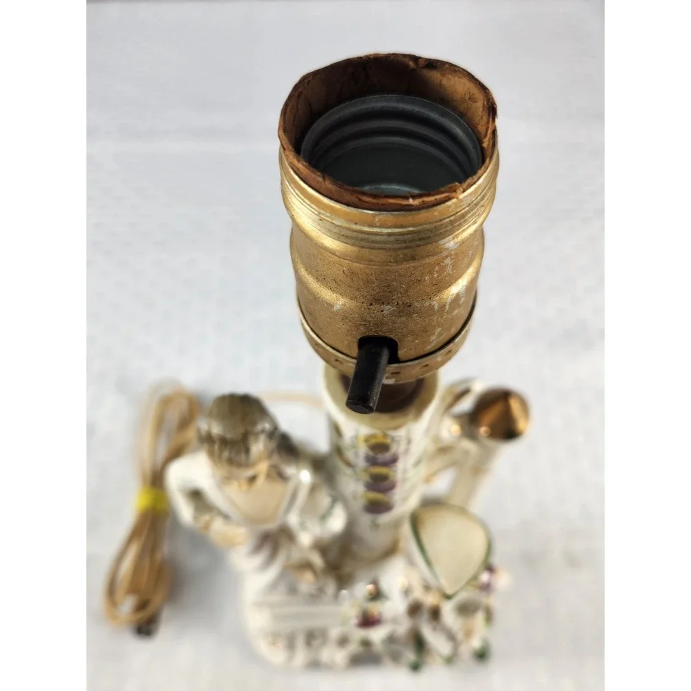 VTG 50s Porcelain Gold Gilded Boudoir Lamp Victorian Couple Courtship